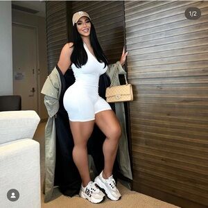 White halter short jumpsuit